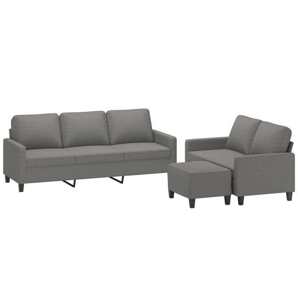 vidaXL 3-tlg. Sofagarnitur mit Kissen Dunkelgrau Stoff