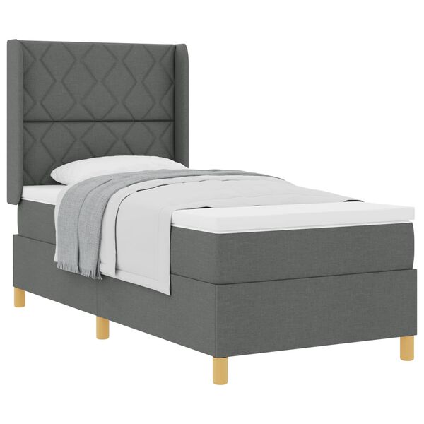 vidaXL Boxspringbett mit Matratze Dunkelgrau 100 x 200 cm Stoff