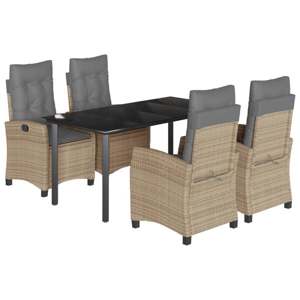 vidaXL 5-tlg. Garten-Essgruppe mit Kissen Beigemischung Poly Rattan