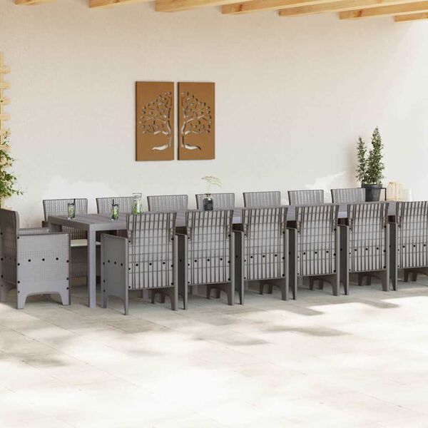 vidaXL Garten-Esszimmergarnitur mit Kissen 17 pcs Hellgrau PP