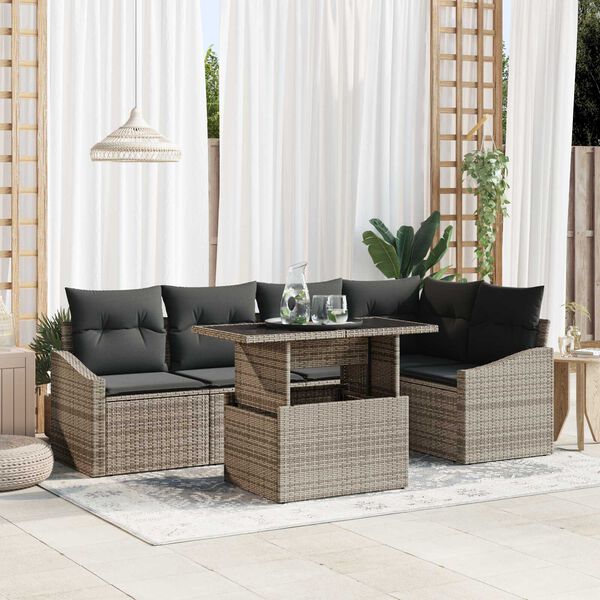 vidaXL Garten-Sofa-Set mit Kissen mit Speicher mit Kissen 6 pcs Grau