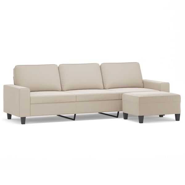 vidaXL 3-Sitzer-Sofa mit Hocker Creme 210 cm Mikrofasergewebe