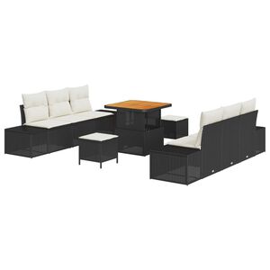 vidaXL Garten-Sofa-Set mit Kissen 9 pcs Schwarz Poly Rattan
