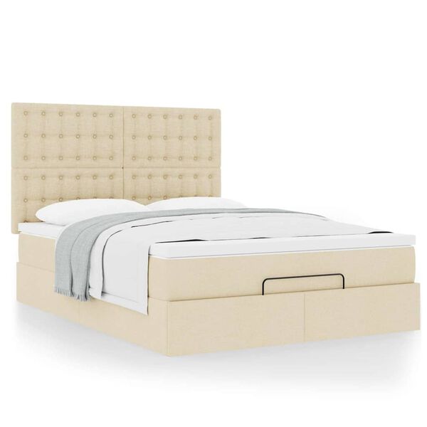 vidaXL Ottoman-Bett mit Matratze Creme 140x200 cm Stoff