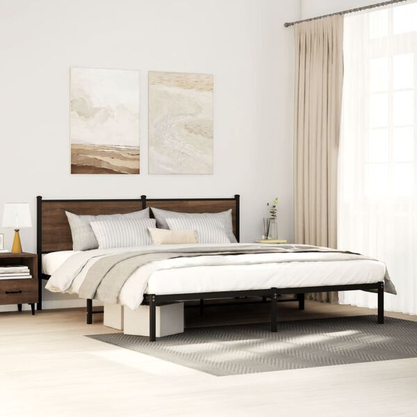 vidaXL Metallbett ohne Matratze Braun Eichen-Optik 200x200 cm