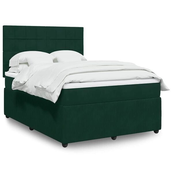 vidaXL Boxspringbett mit Matratze Dunkelgr&uuml;n 140x190 cm Samt