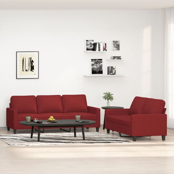 vidaXL 2-tlg. Sofagarnitur mit Kissen Weinrot Stoff