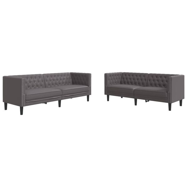vidaXL 2-tlg. Chesterfield-Sofa-Set Grau Kunstleder