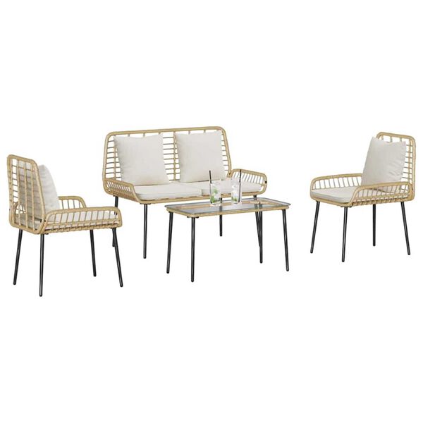 vidaXL Gartenm&ouml;bel Set mit Kissen 4 pcs Schwarz und Creme Poly-Rattan