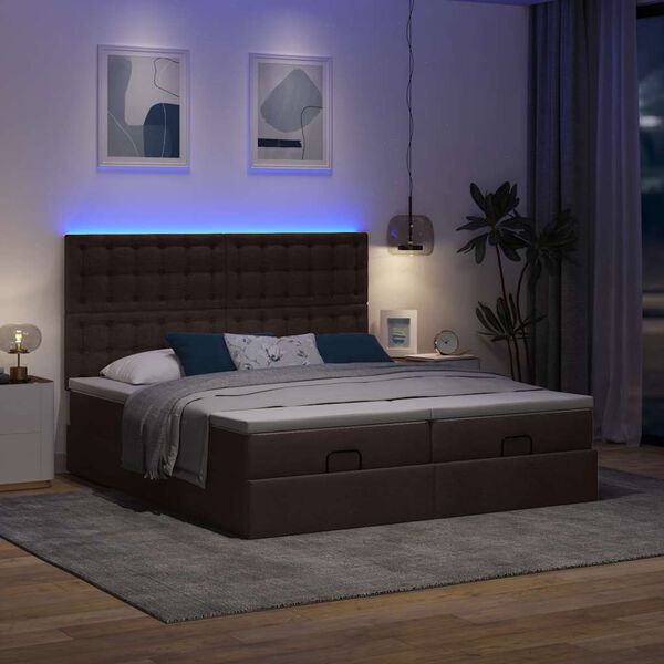 vidaXL Ottoman-Bett mit Matratzen & LEDs Dunkelbraun 200x200 cm Stoff