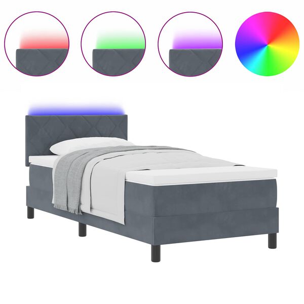 vidaXL LED Boxspringbett mit Matratze Dunkelgrau 90 x 200 cm Samt