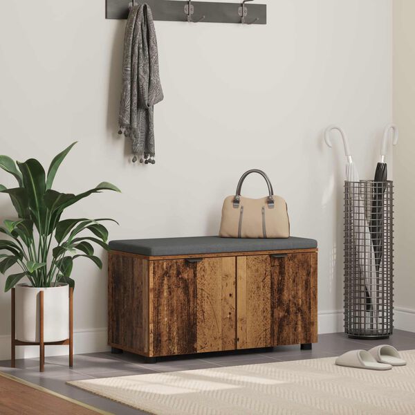 vidaXL Flurbank mit Kissen mit Speicher Altholz 80 x 46 x 46 cm