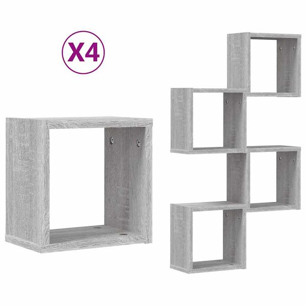 vidaXL Wandregale 4 pcs Grau 26 x 15 x 26 cm Holzwerkstoff