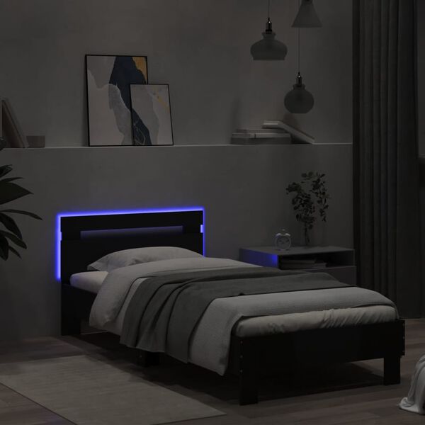 vidaXL Bettgestell mit Kopfteil und LED-Leuchten Schwarz 75x190 cm