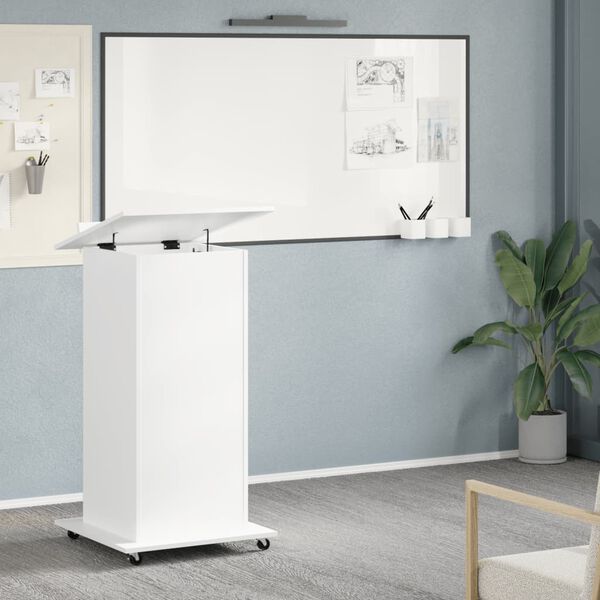 vidaXL Rednerpult mit Rollen & Schublade Wei&szlig; 55x55x107 cm