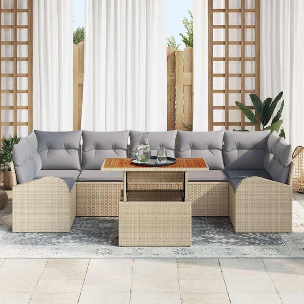 vidaXL Garten-Sofa-Set mit Kissen 8 pcs Beige und Hellgrau