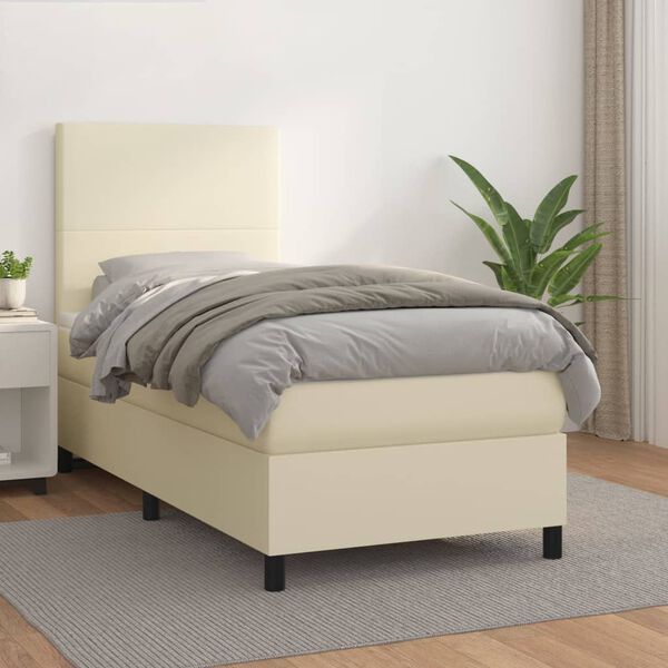 vidaXL Boxspringbett mit Matratze Creme 90x200 cm Kunstleder