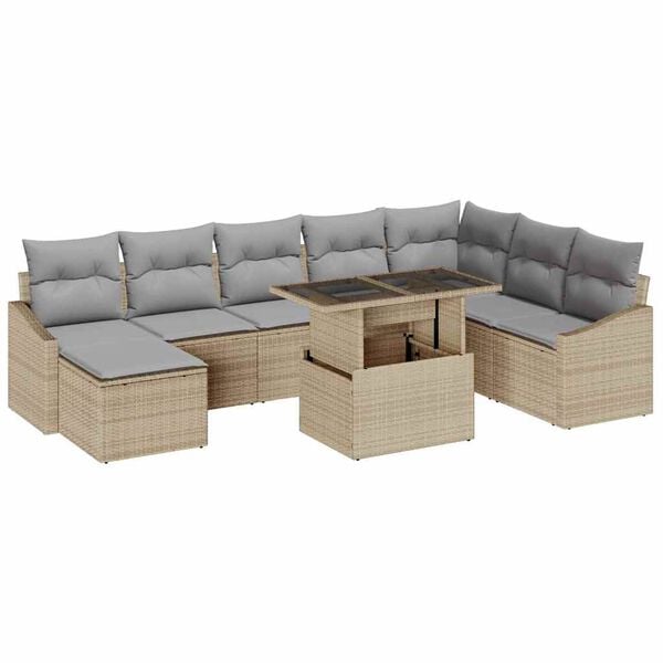 vidaXL Garten-Sofa-Set mit Kissen 9 pcs Beige und Hellgrau