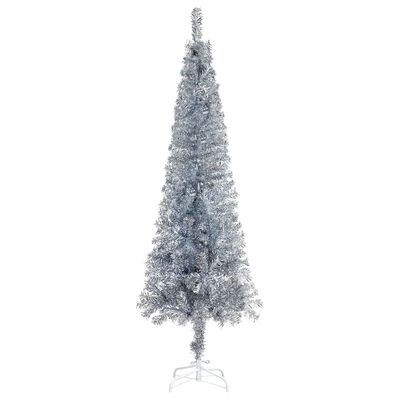 vidaXL Weihnachtsbaum Schlank mit Beleuchtung & Kugeln Silber 180 cm