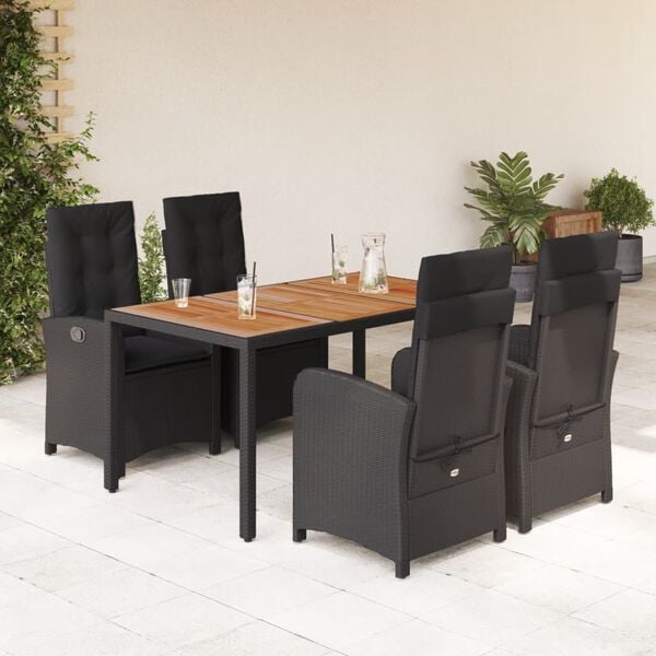 vidaXL 5-tlg. Garten-Essgruppe mit Kissen Schwarz Poly Rattan