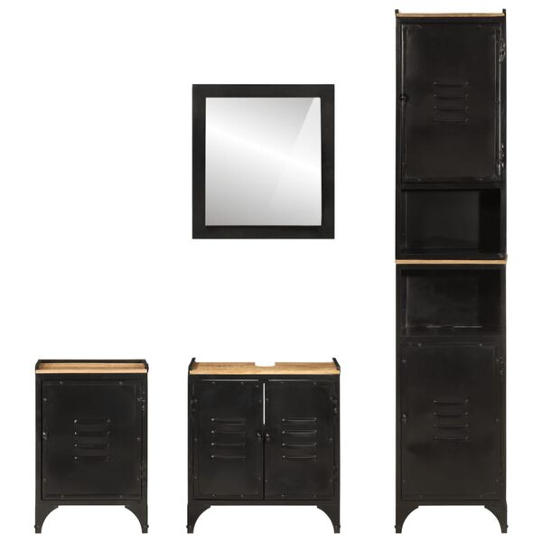 vidaXL 4-tlg. Badm&ouml;bel-Set Eisen und Massivholz Mango