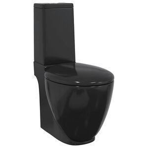 vidaXL WC Keramik-Toilette Badezimmer Rund Senkrechter Abgang Schwarz