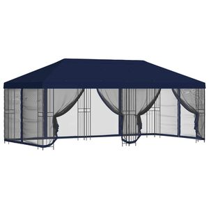 vidaXL Pavillon mit Seitenw&auml;nden 6 x 3 m Blau Polyester und Stahl