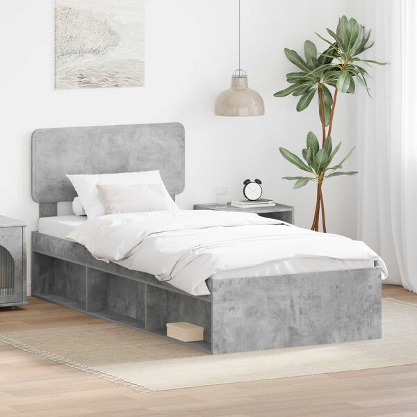 vidaXL Bettrahmen Beton Grau 75 x 190 cm Massives Kiefernholz