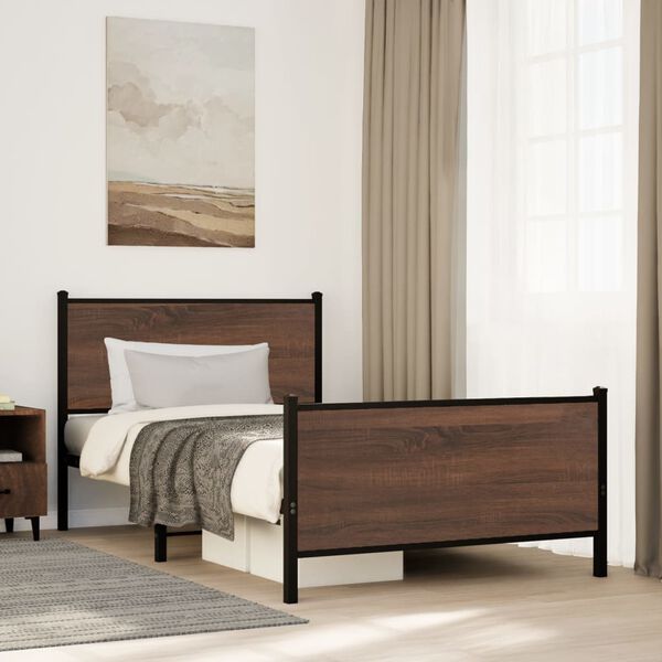 vidaXL Metallbett ohne Matratze Braun Eichen-Optik 100x190 cm
