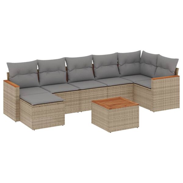 vidaXL 8-tlg. Garten-Sofagarnitur mit Kissen Beige Poly Rattan