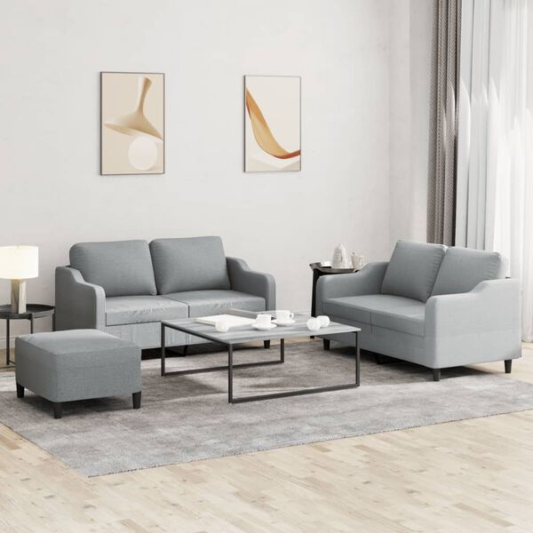 vidaXL 3-tlg. Sofagarnitur mit Kissen Hellgrau Stoff