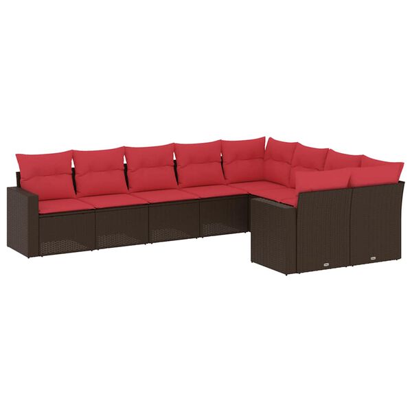 vidaXL 9-tlg. Garten-Sofagarnitur mit Kissen Braun Poly Rattan