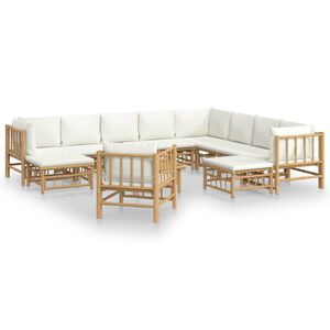 vidaXL 12-tlg. Garten-Lounge-Set mit Cremewei&szlig;en Kissen Bambus