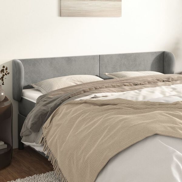 vidaXL Kopfteil mit Ohren Hellgrau 183x23x78/88 cm Samt