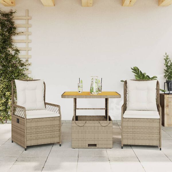 vidaXL 3-tlg. Garten-Essgruppe mit Kissen Beige Poly Rattan