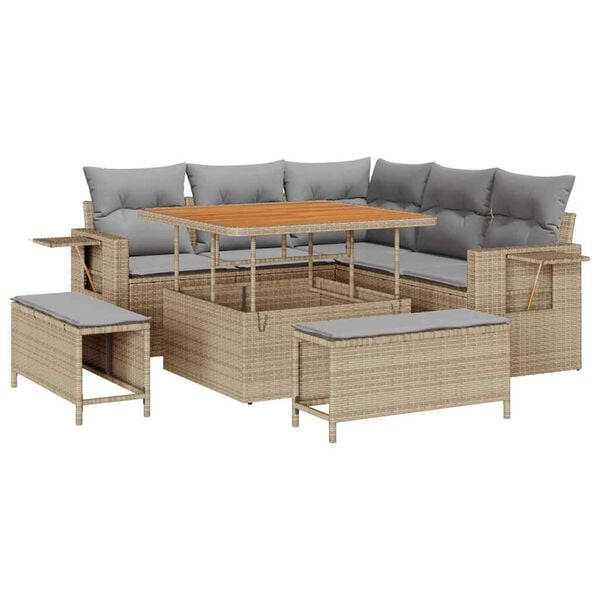 vidaXL Gartensofa-set mit Kissen 9 pcs Beige und Hellgrau Poly-Rattan