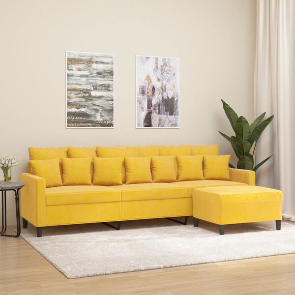 vidaXL 3-Sitzer-Sofa mit Hocker Hellgelb 210 cm Samt