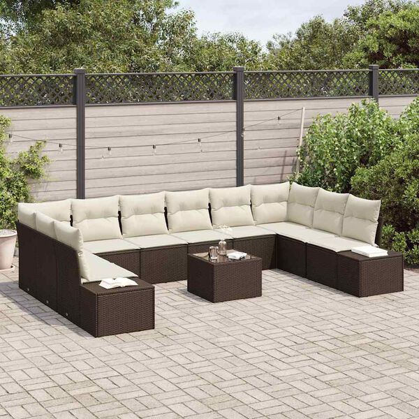 vidaXL Gartensofa-set mit Kissen 10 pcs Braun und Creme Polyrattan