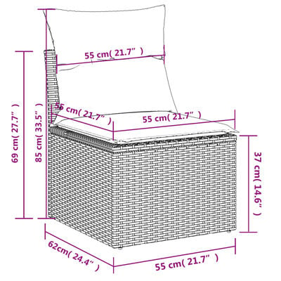 vidaXL Gartensessel ohne Armlehnen mit Kissen Schwarz Poly Rattan