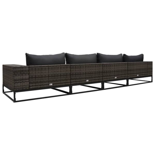vidaXL 4-tlg. Garten-Sofagarnitur mit Auflagen Poly Rattan Grau