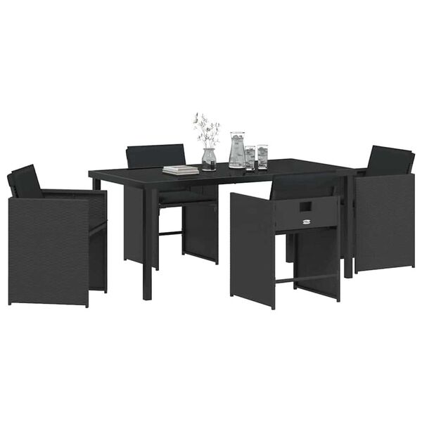 vidaXL Garten Essgruppe 5 pcs Schwarz Poly-Rattan