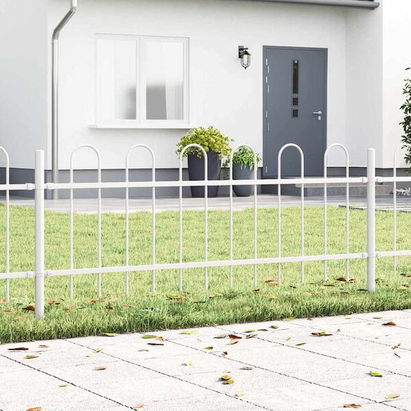 vidaXL Gartenzaun 3 pcs Wei&szlig; 5,1 x 0,6 m Pulverbeschichteter Stahl