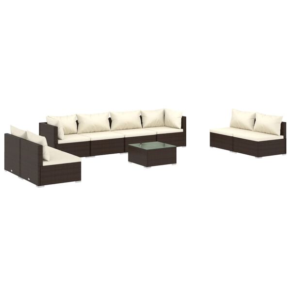 vidaXL 9-tlg. Garten-Lounge-Set mit Kissen Poly Rattan Braun