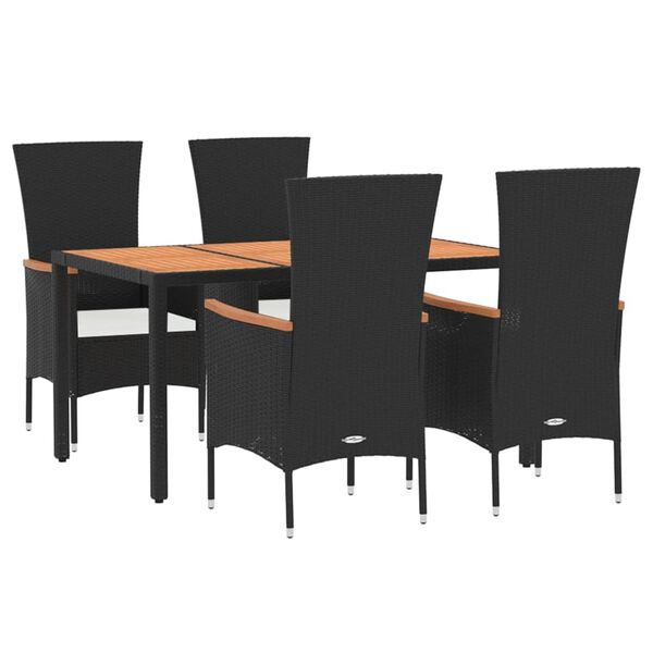 vidaXL 5-tlg. Garten-Essgruppe mit Kissen Schwarz Poly Rattan