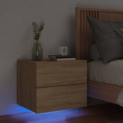 vidaXL Wand-Nachttisch mit LED-Leuchten Sonoma-Eiche