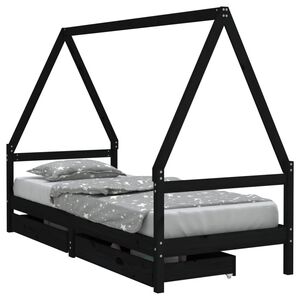 vidaXL Kinderbett mit Schubladen Schwarz 80x200 cm Massivholz Kiefer