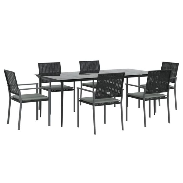 vidaXL 7-tlg. Garten-Essgruppe mit Kissen Poly Rattan und Stahl