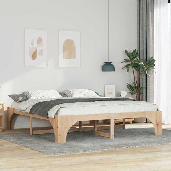 vidaXL Bodenbettgestell Braun 200 x 200 cm Massivholz Kiefer