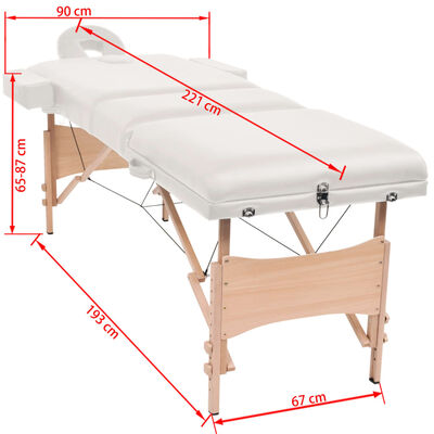 vidaXL Massageliege 3-Zonen mit Hocker Klappbar 10 cm Sitz Weiß