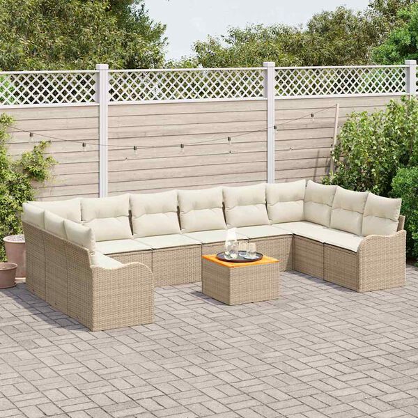 vidaXL Gartensofa-set mit Kissen 11 pcs Beige Poly-Rattan